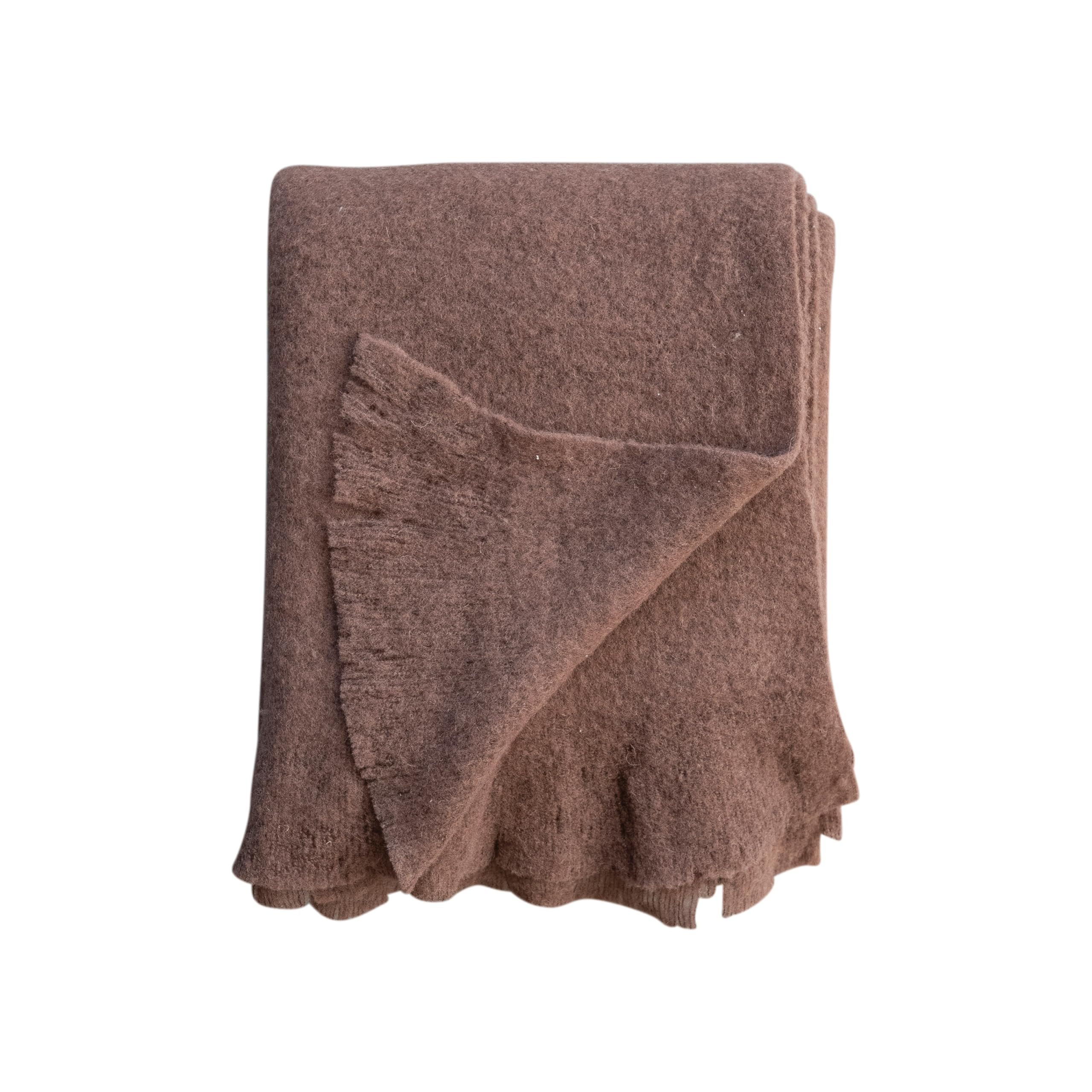 Creative Co-Op Brushed New Zealand Wool Striped Throw with Ruffled Edge, Brown | Amazon (US)