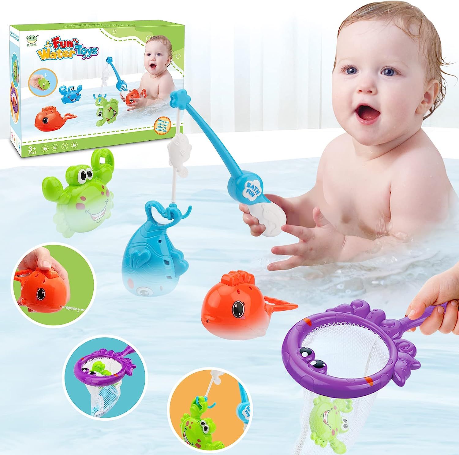 Toddler Toys Bath Toys for Toddlers 1-3 Baby Bath Toys 12-18 Months Floating Fishing Games with Net  | Amazon (US)