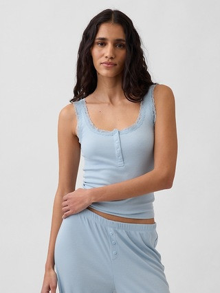 Mini Rib Lace Henley PJ Tank Top | Gap (US)