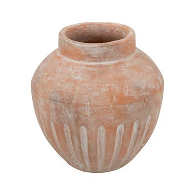 Round Terracotta Vase with Tapered Neck and Subtle Ribbed Design | Wayfair North America