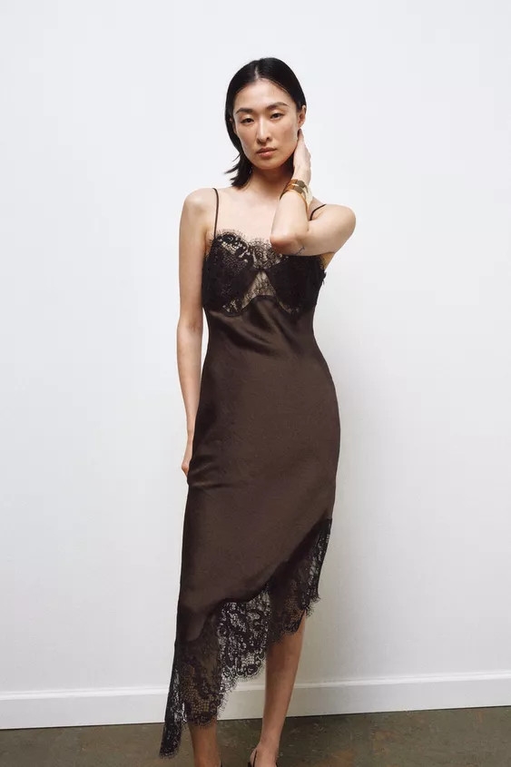 ASYMMETRIC SATIN LACE DRESS ZW COLLECTION | Zara US