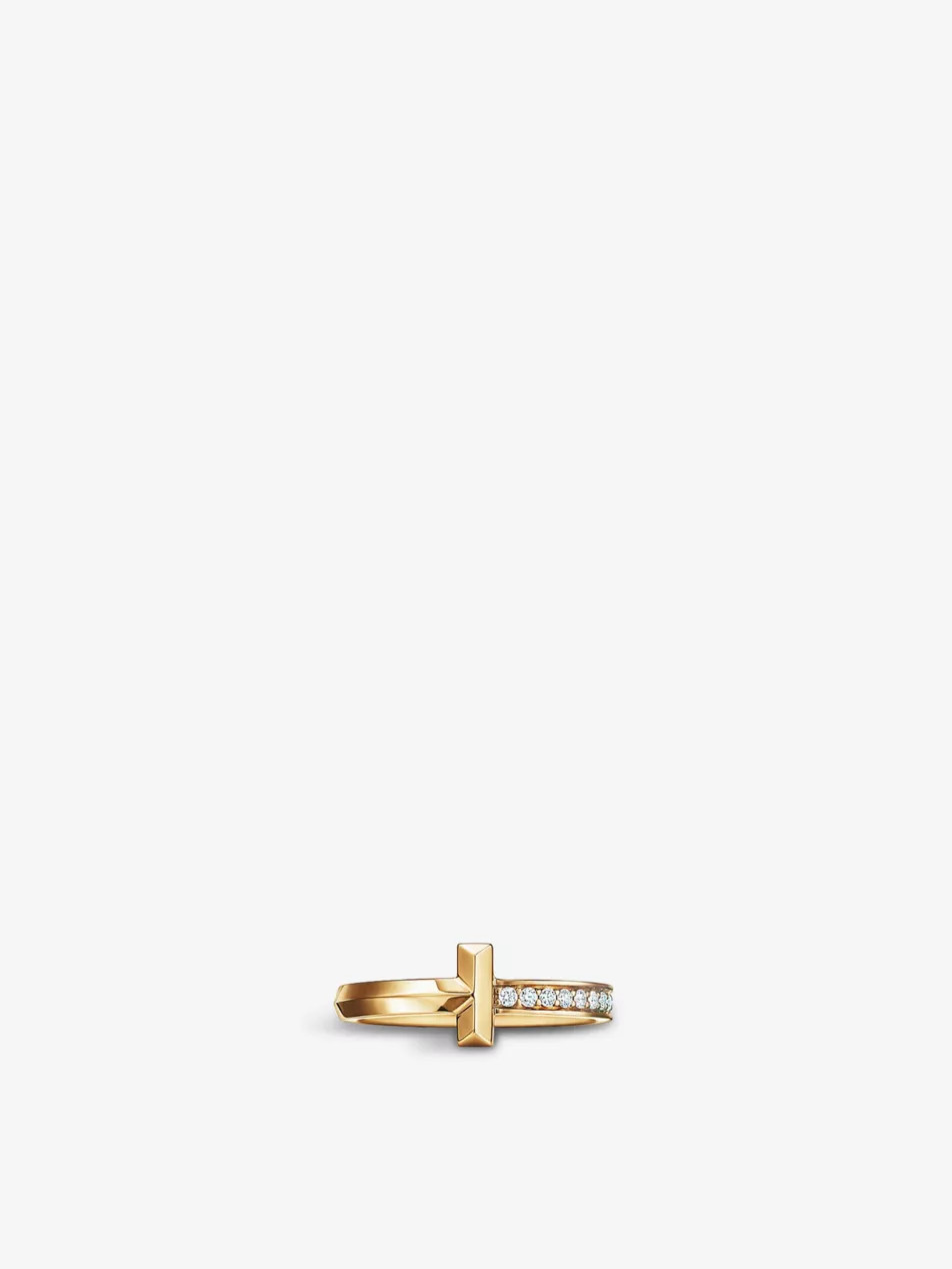 Tiffany T T1 Narrow 18ct yellow-gold and 0.08ct diamond ring | Selfridges