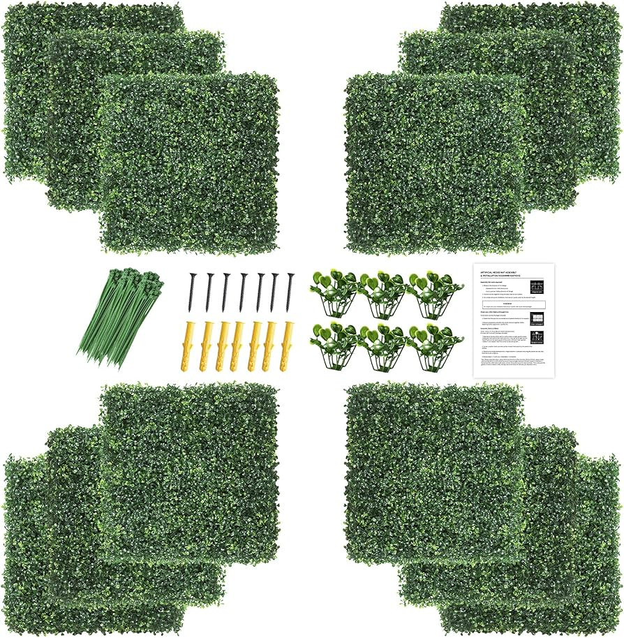 KASZOO 12Pack 20"x20" Artificial Boxwood Grass Backdrop Panels Topiary Hedge Plant, UV Protected ... | Amazon (US)