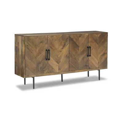 Signature Design by Ashley Prattville Contemporary Accent Cabinet with 4 Chevron Pattern Doors, Brown | Target