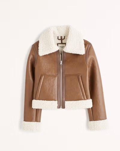 Women's Sherpa-Lined Vegan Leather Shearling Jacket | Women's New Arrivals | Abercrombie.com | Abercrombie & Fitch (US)