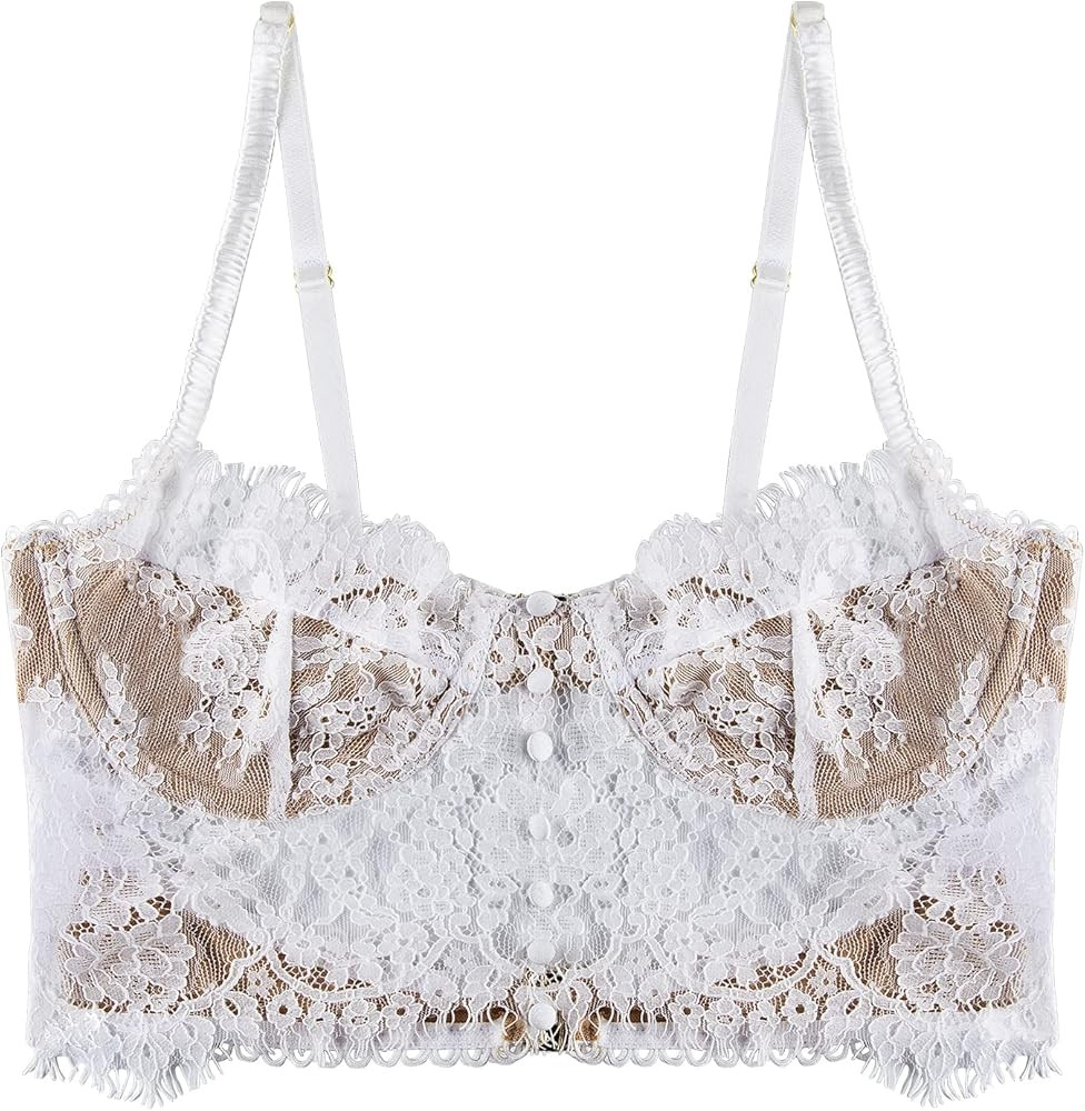 LINGERLOVE Lace Bralettes for Women Low-Necked Camisoles Lingerie Adjustable Strap Double-Layered... | Amazon (US)