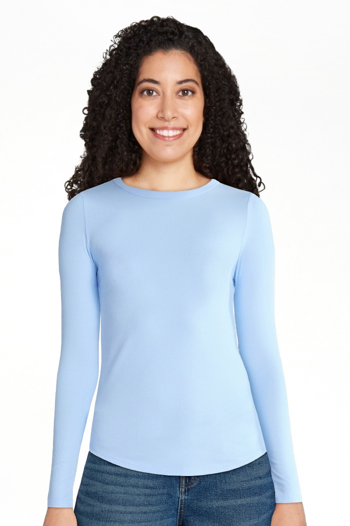 No Boundaries Ribbed Crewneck Tee with Long Sleeves, 1 or 2-Pack, Women's & Women's Plus XXS-XXL | Walmart (US)