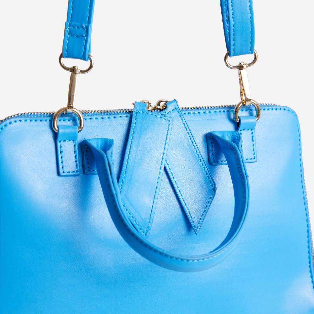 Lumi Top Handle Tote Bag In Blue Faux Leather | EGO Shoes (US & Canada)
