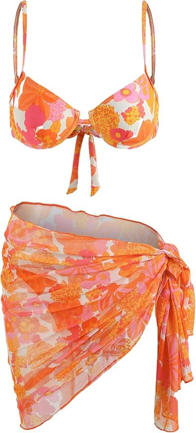 CIDER Floral Print Underwire Bikini with Sarong | Amazon (US)