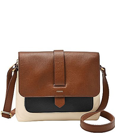Fossil Kinley Colorblock Leather Small Crossbody Bag - Black/Bone | Dillard's
