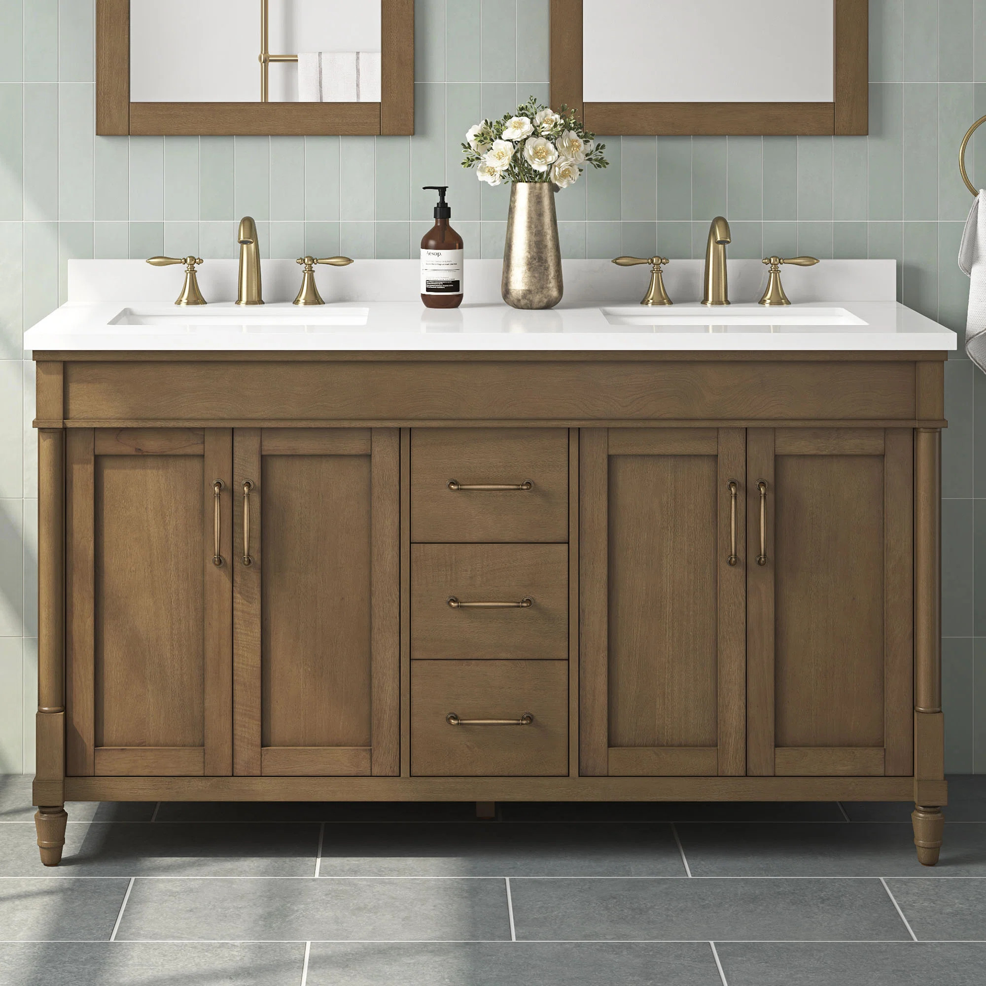 Burdick 60'' Double Bathroom Vanity with Engineered Marble Top | Wayfair North America