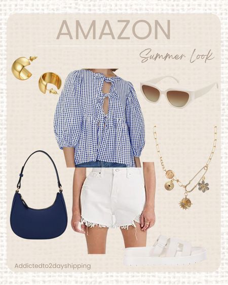 AMAZON- Summer Outfit Idea

White shorts, white jeans shorts, peplum top, puffy sleeve top, tie bow top, babydoll style, summer look, gingham print, navy and white top, navy blue handbag, charm necklace gold necklace, chunky necklace, gold hoop earrings, white sandals, slide on sandals, casual sandals, casual look, chic look, trendy look, cat eye sunglasses, white sunglasses



#LTKStyleTip #LTKSeasonal #LTKFindsUnder50