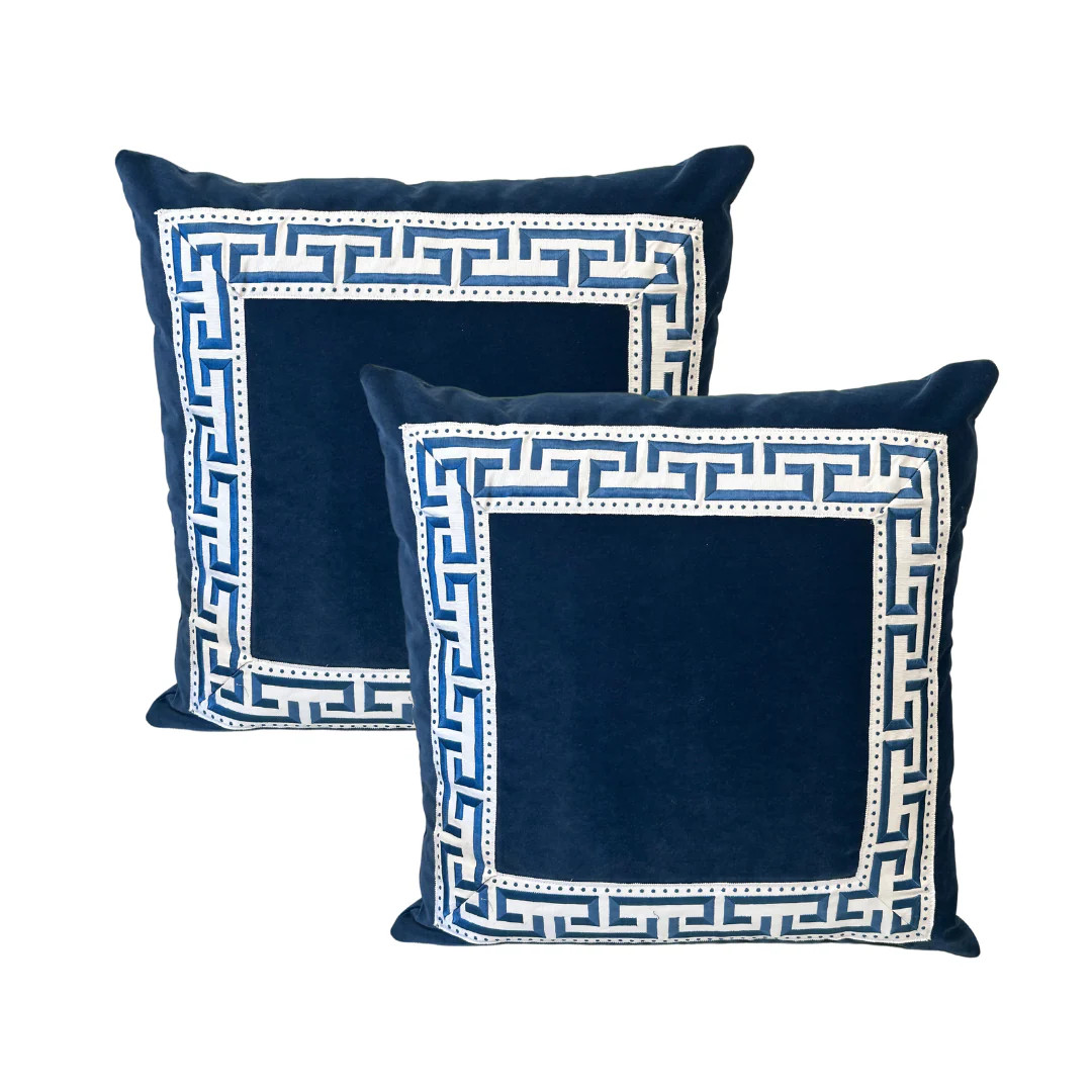 Schumacher Velvet Pillows with Margo Fret Trim, Pair | Paloma & Co.