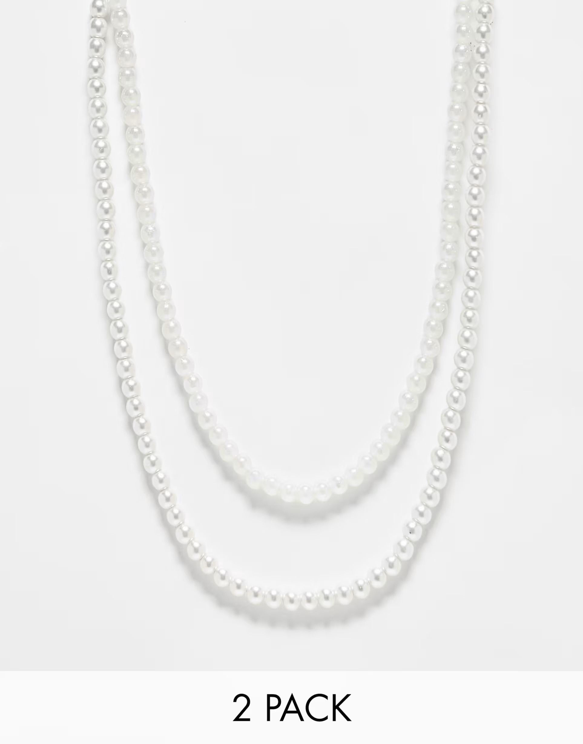 ASOS DESIGN 2 pack necklace set with 6mm glass faux pearl and cat eye beads | ASOS (Global)