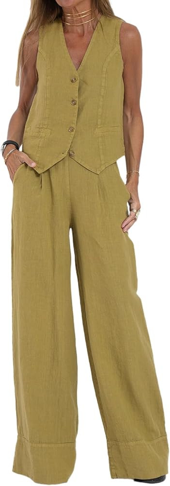 BBIQI Blazer Short Sets Women 2 Piece Outfits Business Suit Sleeveless Button Vest Shorts and Bla... | Amazon (US)