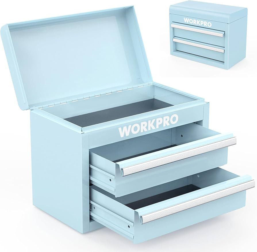 WORKPRO Mini Metal Tool Box with 2 Drawers and Top Storage, Small Tool Chest with PVC Liners and ... | Amazon (US)
