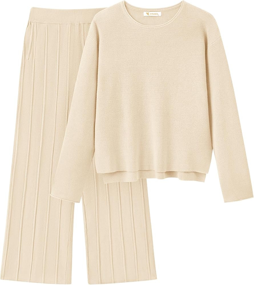 KIRUNDO Women's Fall 2 Piece Sweater Set Long Sleeve Knit Pullover Tops High Waist Pleated Wide L... | Amazon (US)