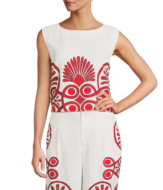 Goldie Linen Blend Round Neck Sleeveless Coordinating Blouse | Dillard's