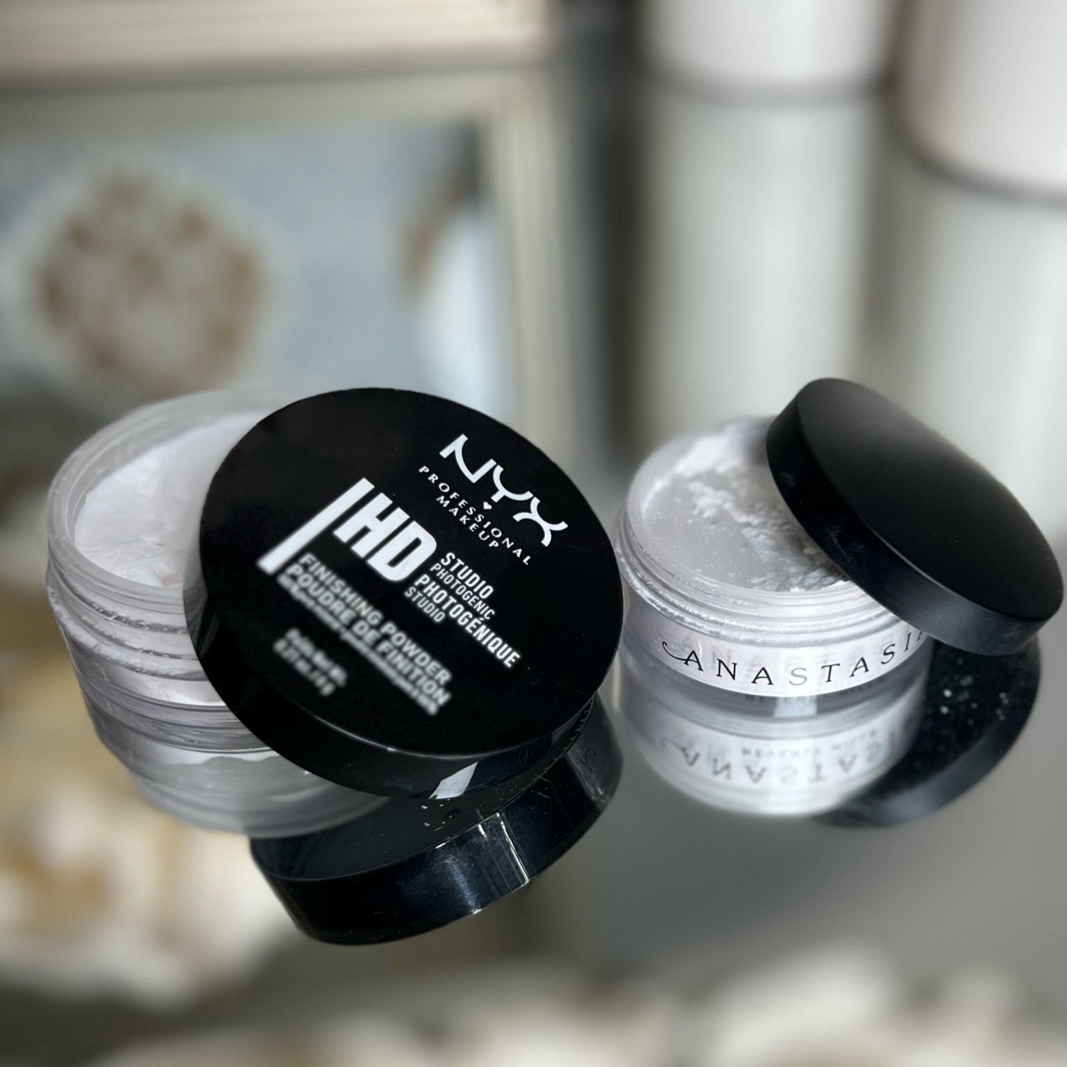 Mature Skin Alert!  Her rare my 2  picks for Translucent setting powder for mature skin! I have 2 options for you! 

Premium Option: 
Personally I reach for the Anastasia Beverly Hills more. Extremely finely milled and soft on my skin… the first time I touched it to my skin (on my hand when I tested it) I literally let out an audible gasp!  It’s so light… it feels weightless on my skin.  She’s my go-to glam setting powder for aging skin IMO. *please note Talc is a main ingredient in this product. 

Drugstore option: 
NYX Professional HD Studio Translucent Finishing Powder is an exceptional budget friendly option.  It’s so finely milled that when you open it, it smokes like a cauldron 🤣.  Perfect t for setting without having a heavy feeling. This 100% pure mineral silica finishing powder is perfect for setting your foundation or wearing alone. a light dusting...a little goes a long way! Featuring a vegan formula with no animal-derived ingredients or by-products. there is no talc in this formula… it’s 100% silica.  


#LTKbeauty #LTKover40 #LTKstyletip