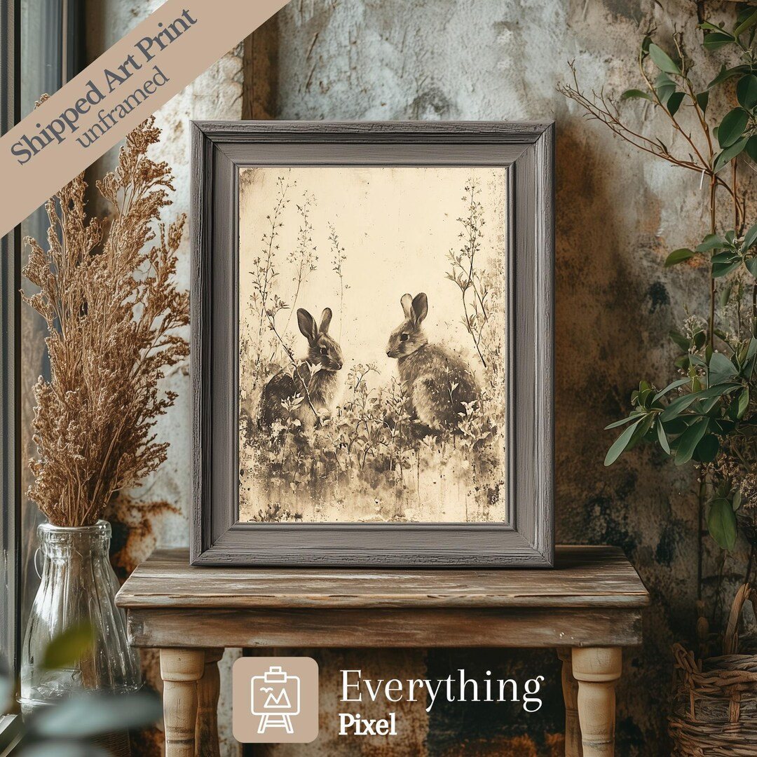 Spring Bunnies Wall Art Print Vintage Classic Spring Artwork Easter Farmhouse Decor Antique Bunny... | Etsy (US)
