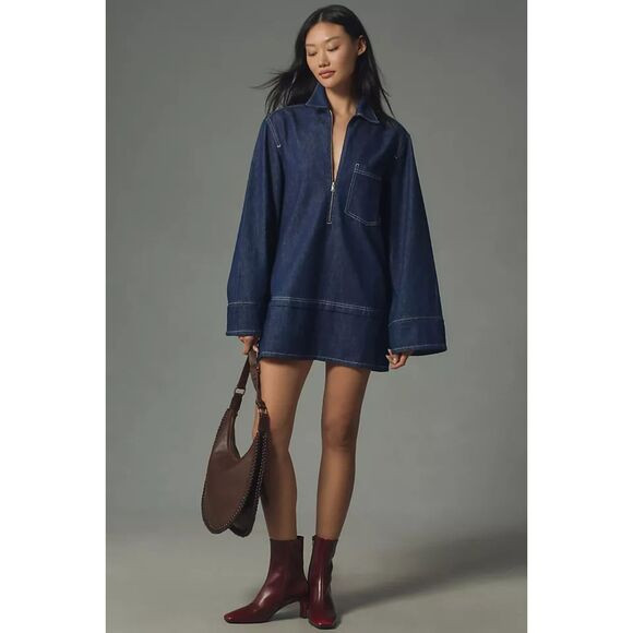 Blue Jean Denim Anthropologie Pilcro Relaxed Long Sleeve Mini Shift Dress (NWT) | Poshmark