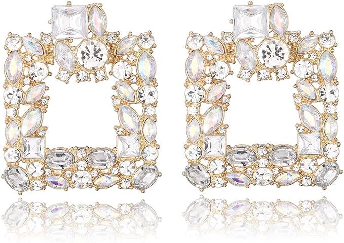 Amazon.com: Rhinestone Square Dangle Earrings Sparkly Crystal Geometric Drop Statement Earrings f... | Amazon (US)