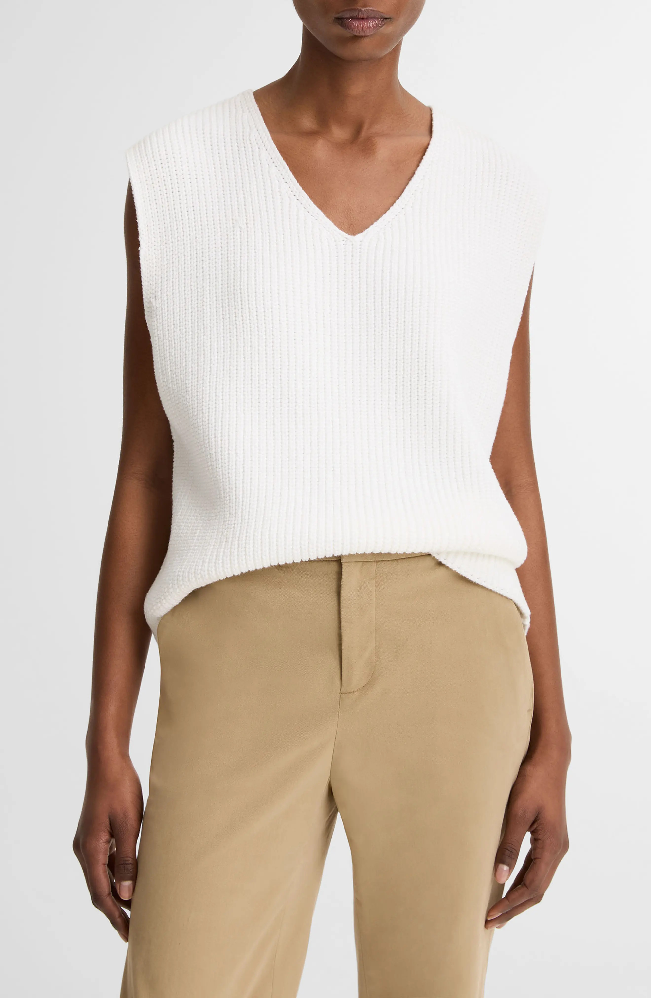 Vince Relaxed V-Neck Cotton Blend Sweater Vest (Women) | Nordstrom | Nordstrom