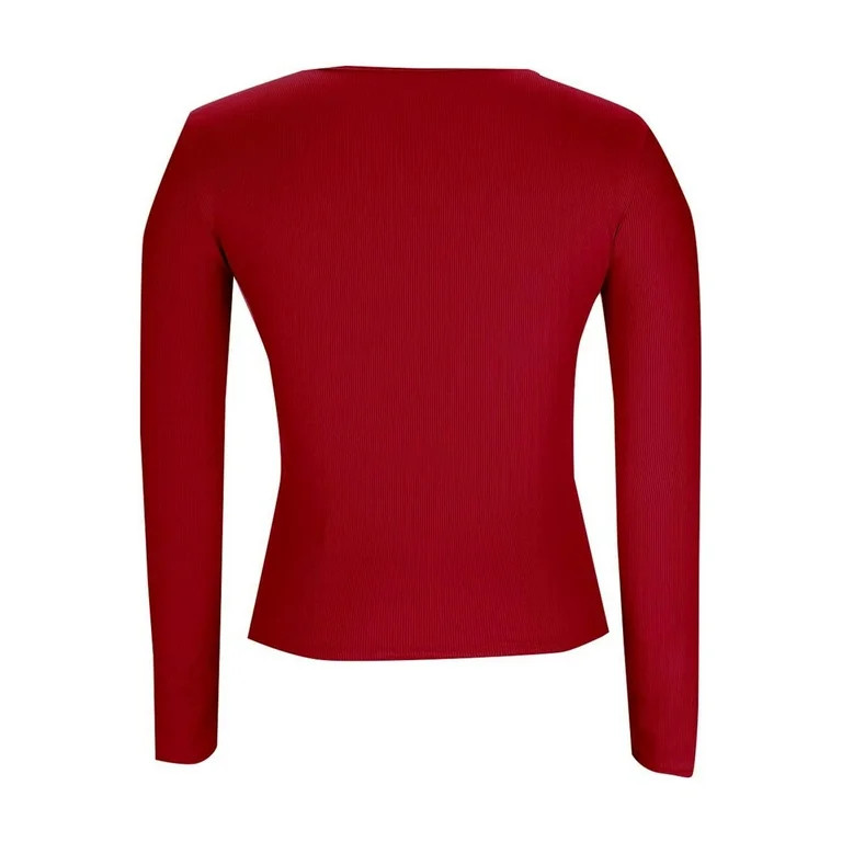 Byworldtasic No Boundaries Ribbed Long Sleeve Tops for Women Crew Neck Slim Fit Undershirts Knit ... | Walmart (US)