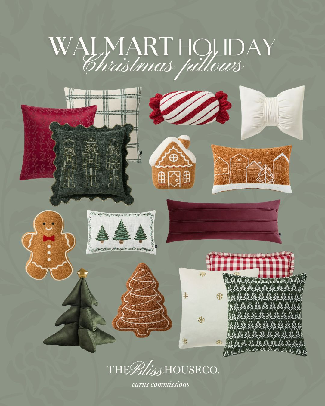 Walmart holiday Christmas pillows 🎄 My Texas House, red, green, white, bow, gingerbread, house, tree, Christmas pattern, plaid, velvet, home decor, living room, bedroom, Walmart home  

 #LTKHoliday #LTKSeasonal #LTKHome