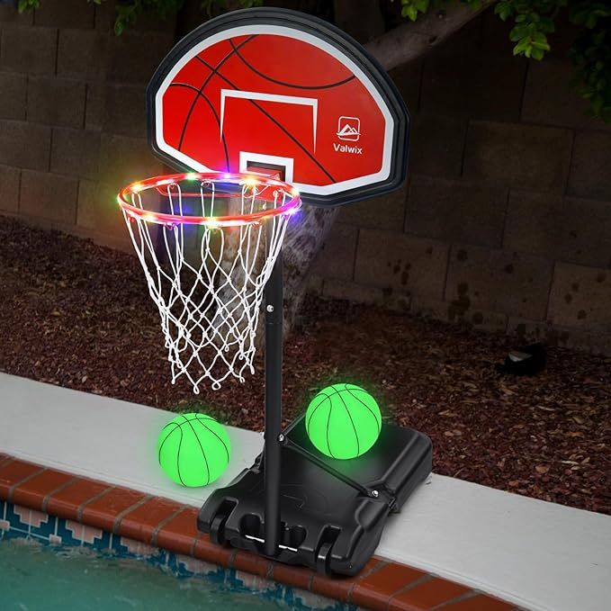 Valwix Poolside Basketball Hoop with Light 45''-59'' Adjustable Height Swimming Pool Basketball H... | Amazon (US)