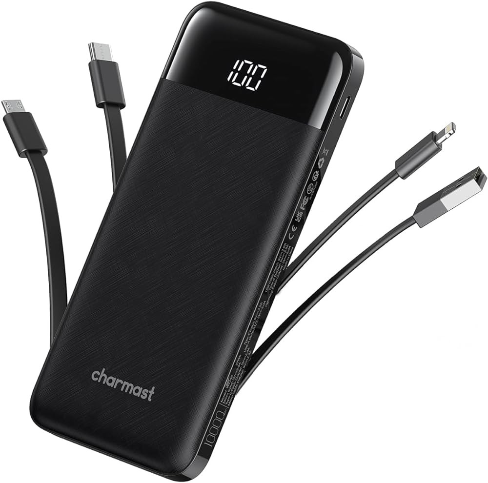 Portable Charger with Built in Cables, Portable Charger with Cords Wires Slim 10000mAh Travel Ess... | Amazon (US)