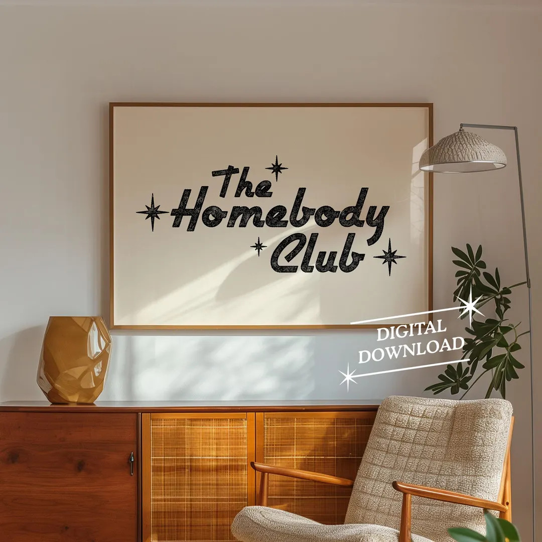 The Homebody Club Print Trendy Decor Cute Quote Art Aesthetic Wall Art Horizontal Print Digital D... | Etsy (US)