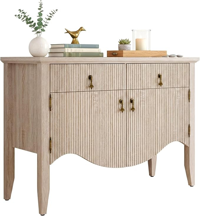 Fluted Sideboard Buffet Cabinet with Drawers and Doors, Vintage Wood Accent Cabinet Storage, Cred... | Amazon (US)