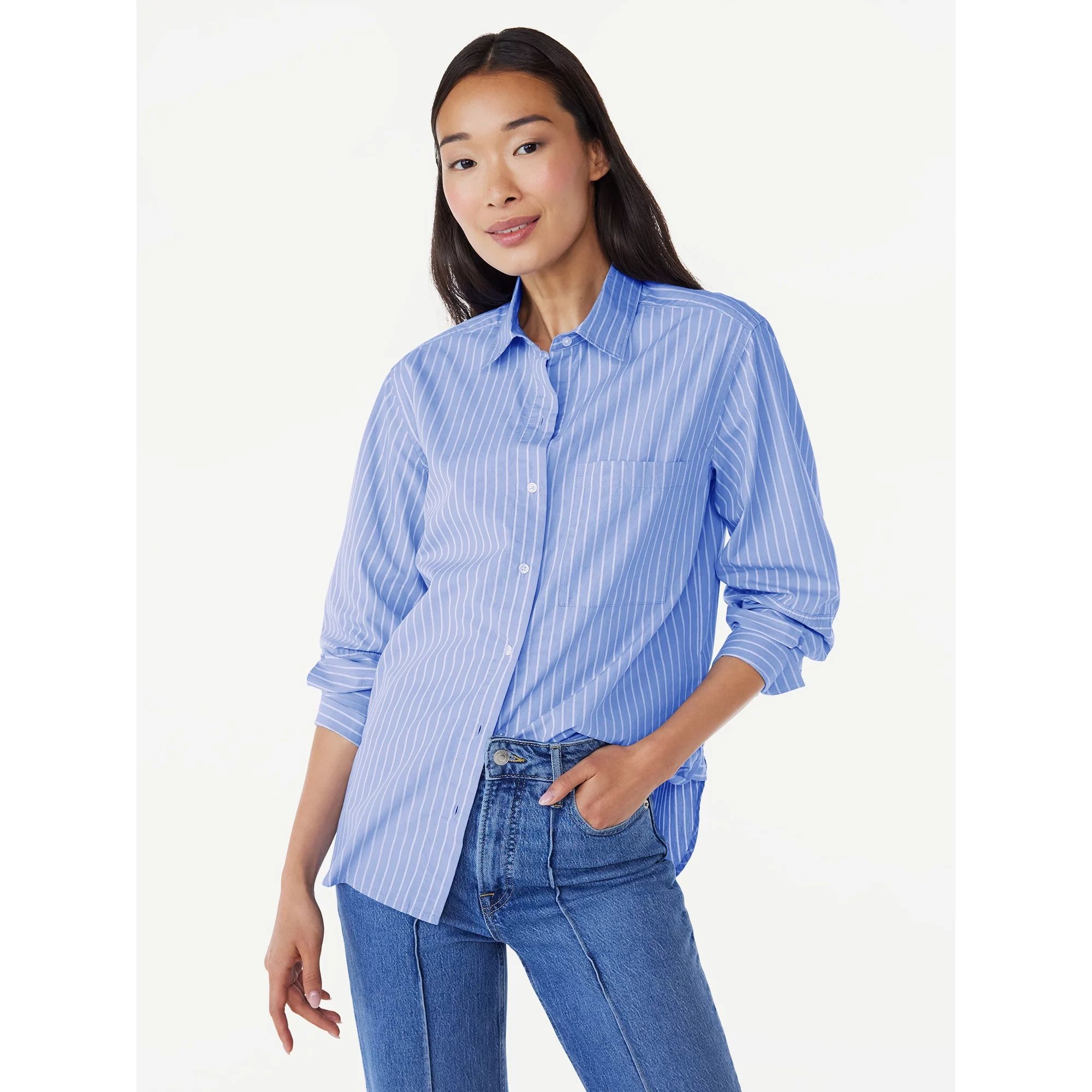 Free Assembly Women's Button-Down Boxy Tunic Shirt with Long Sleeves, Sizes XS-XXXL - Walmart.com | Walmart (US)