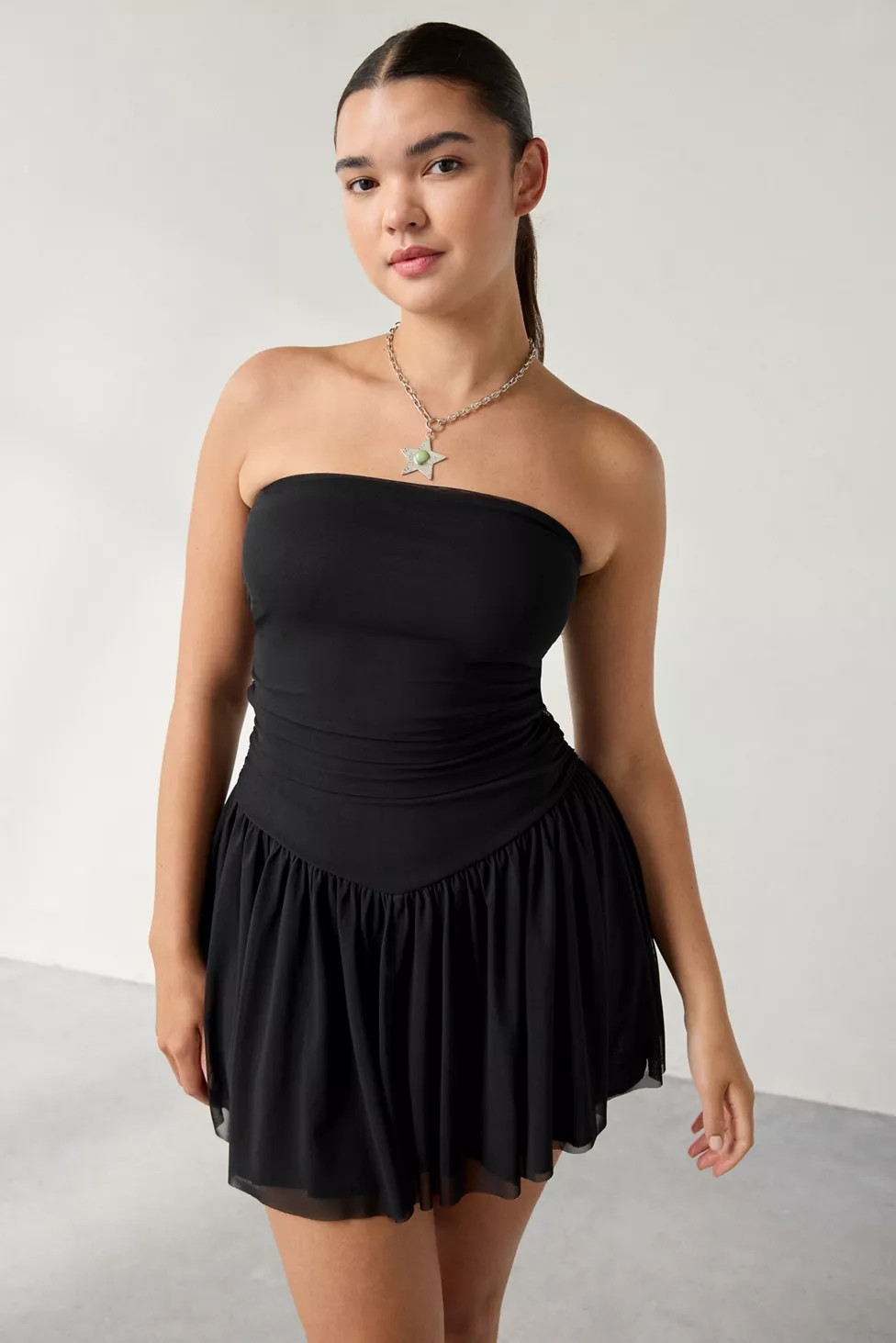 UO Modern Mesh Basque Waist Strapless Mini Dress | Urban Outfitters (US and RoW)