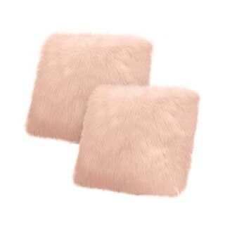 Jean Pierre Faux Fur Contemporary Blush 18 in. x 18 in. Plush Shag Decorative Throw Pillow (2-Pie... | The Home Depot