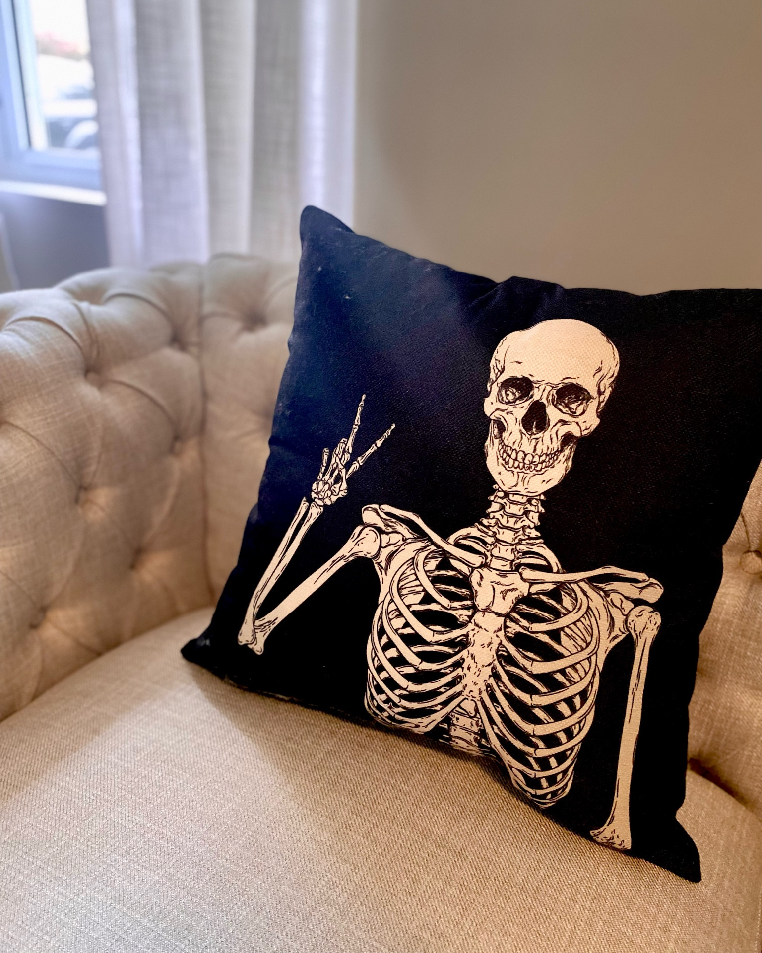 Spooky skeleton Halloween pillows and decorations to decorate your home or short term rental. 

#LTKhome #LTKSeasonal #LTKHalloween