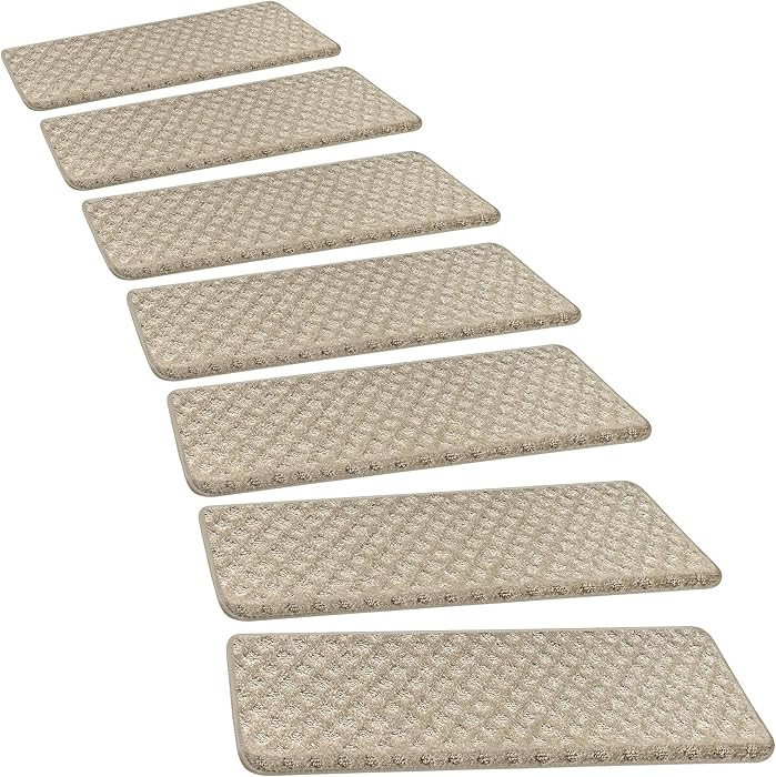 PURE ERA Bullnose Carpet Stair Treads Indoor 9.5" x 30" Cream Gray Mini-Diamond Trellis | Amazon (US)