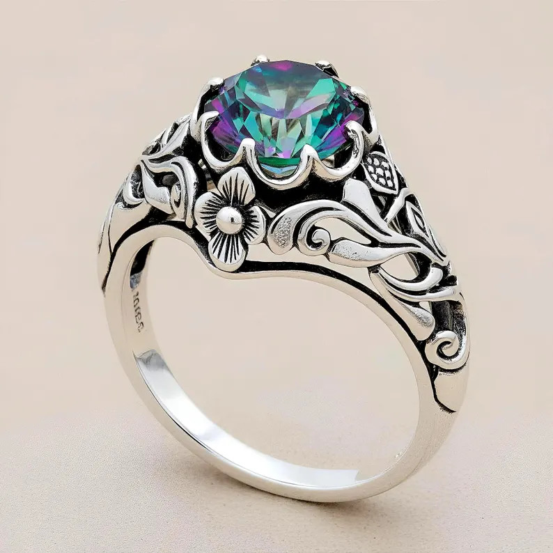 Art Nouveau Design Scottish Thistle Mystic Quartz 925 Sterling Silver Ring Antique Inspired 768 -... | Etsy (US)