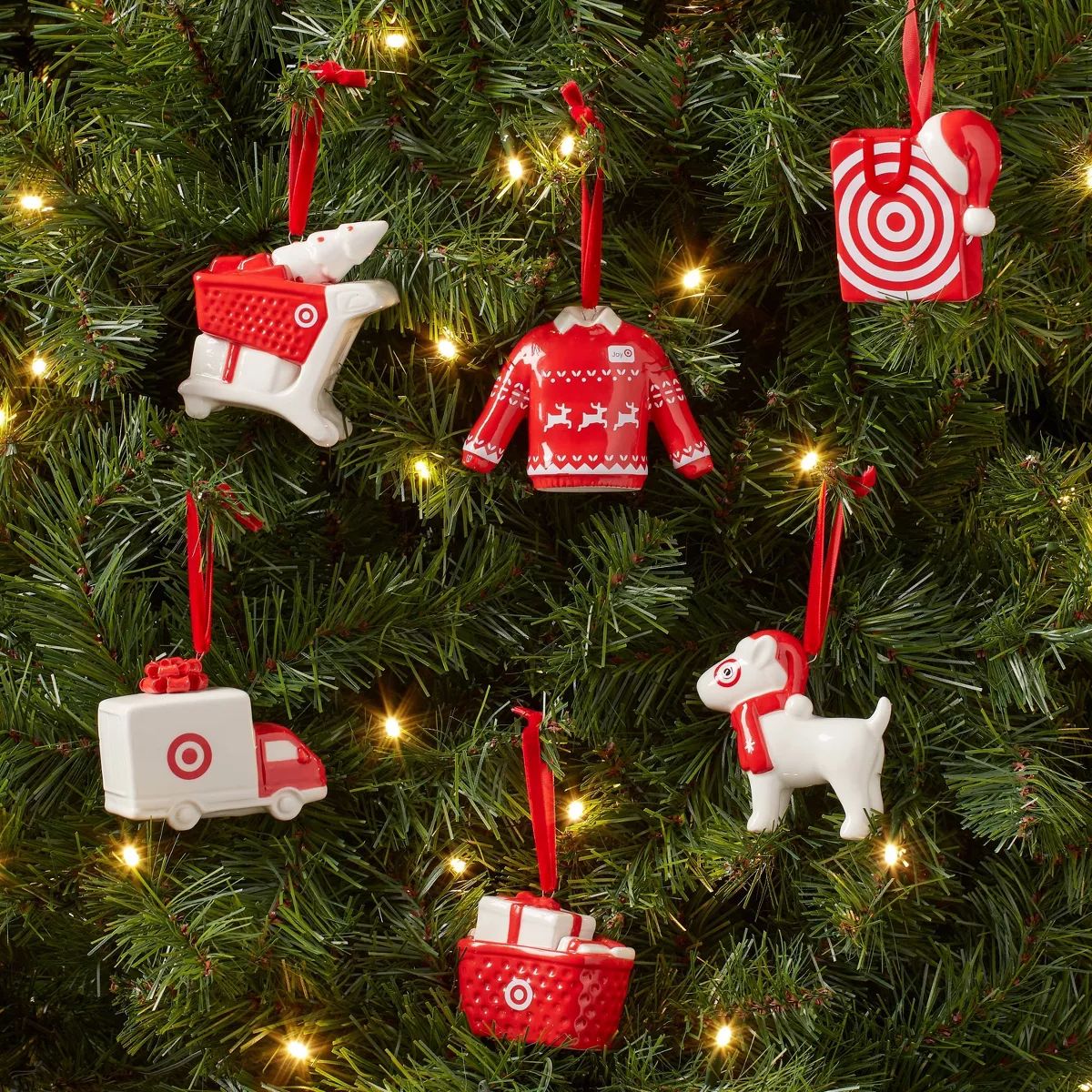 Ceramic Target Christmas Tree Ornament Set 6pc Red/White - Wondershop™ | Target