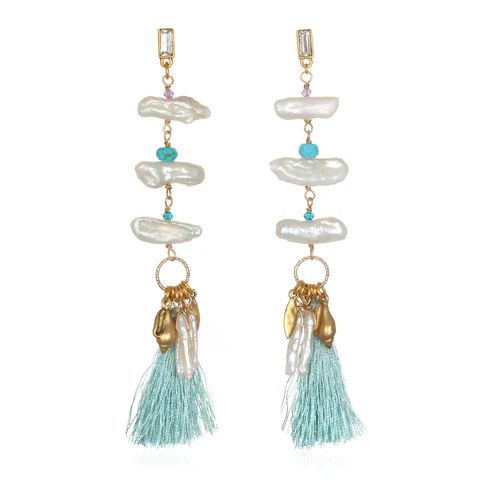 Aqua Daydream Tassel Earrings | Sequin