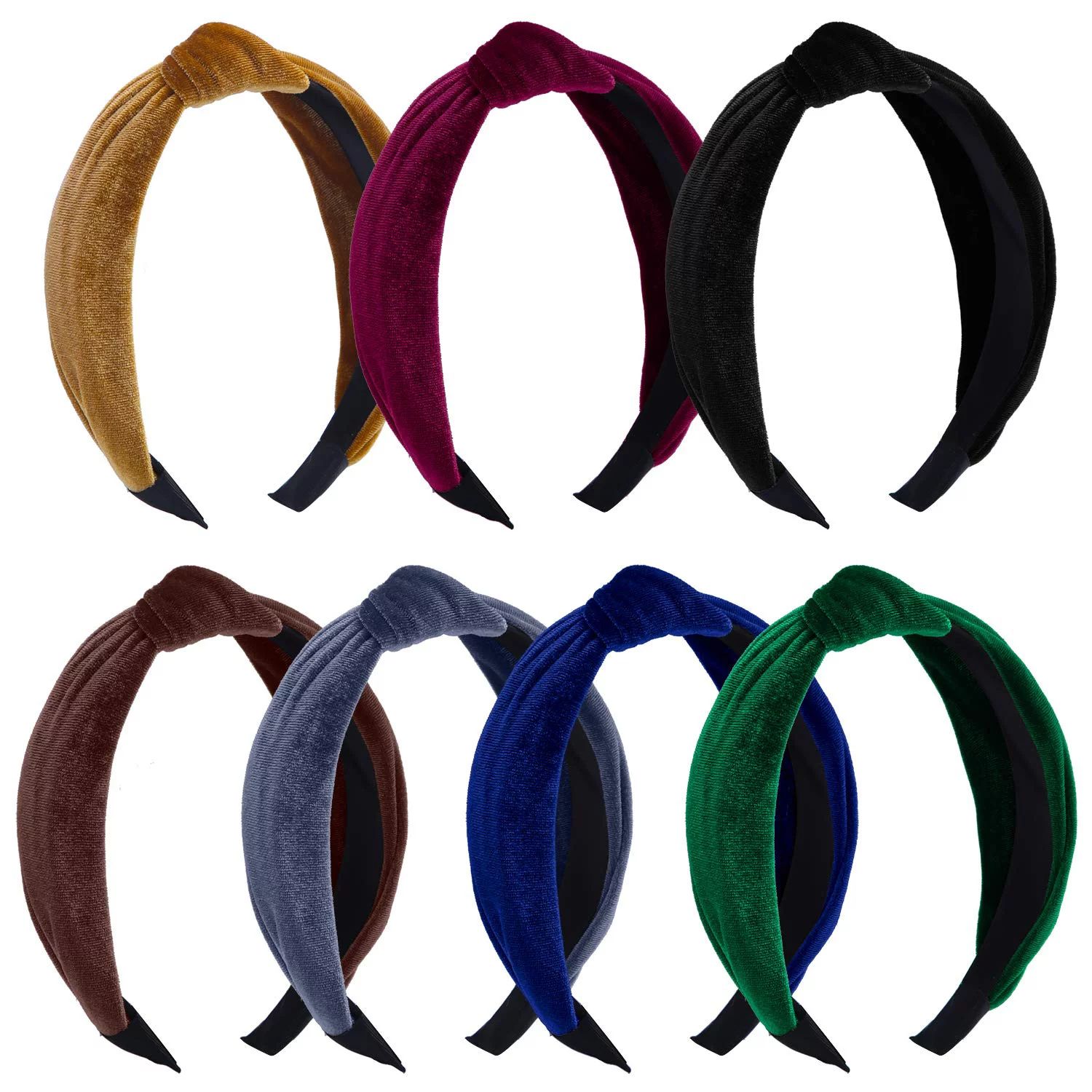 Elcoho 7 Pieces Velvet Wide Plain Headbands Knot Turban Headband Elastic Headwear Accessories for... | Walmart (US)