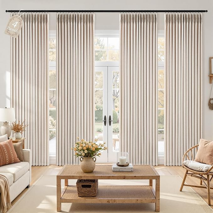 Topfinel 4 Panels Set Pinch Pleated Linen Curtains 96 Inchs Long Oatmeal | Amazon (US)