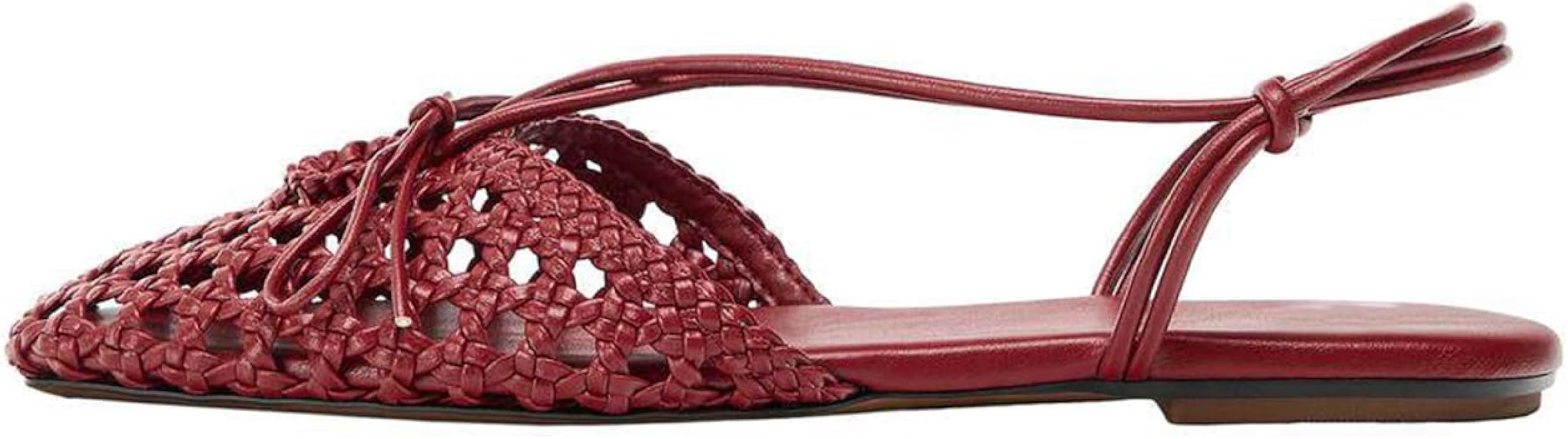 UFEDO Cute Womens Bows Woven Mesh Flats Square Toe Slip On Woven Mesh Mary Jane Ballerina Flats | Amazon (US)