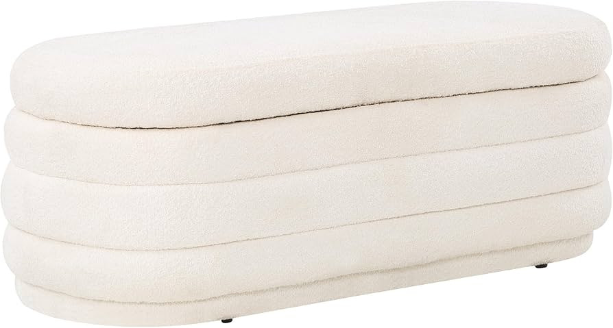 OSP Home Furnishings Cecil Channel Tufted Sherpa Storage Ottoman, Oval, Snow | Amazon (US)