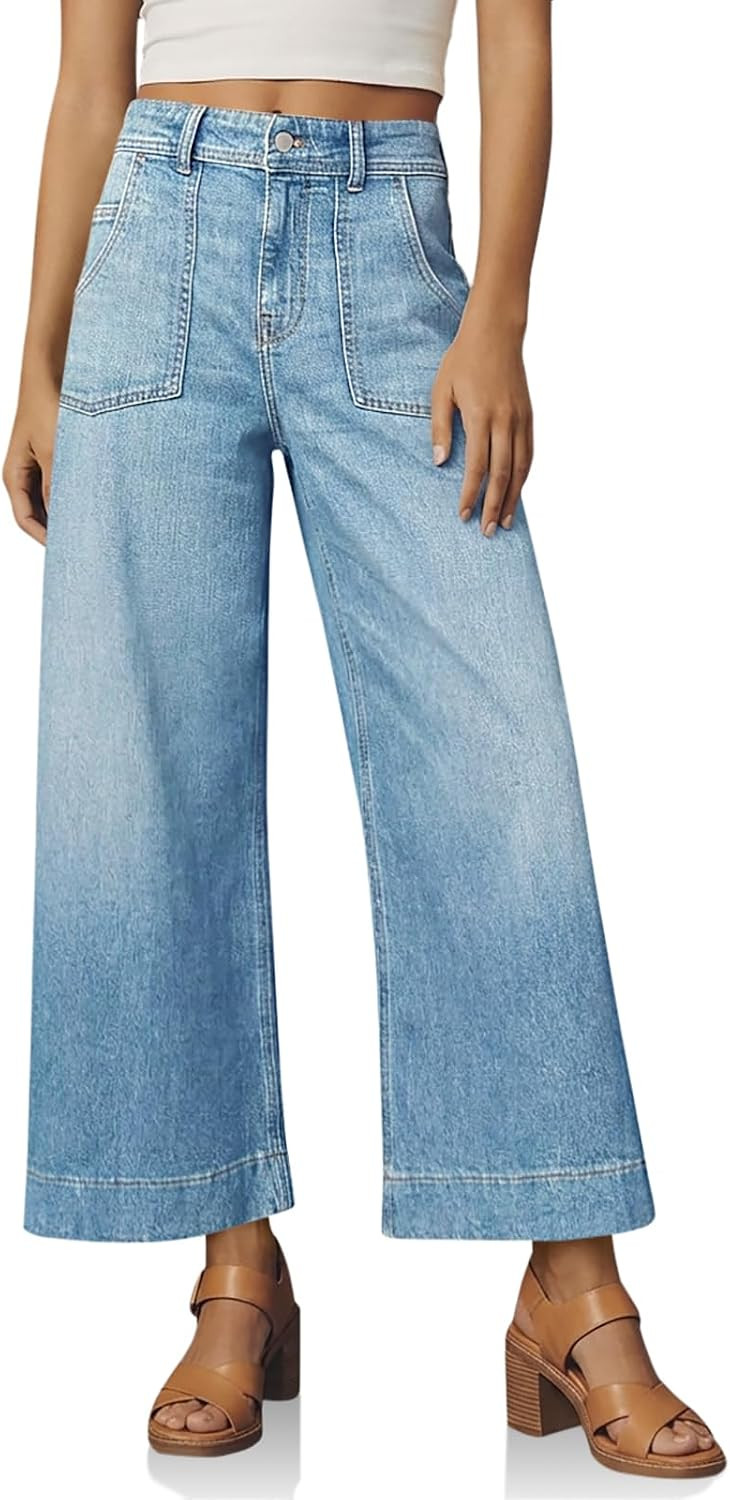 Cicy Bell Womens Cropped Wide Leg Jeans High Waisted Stretchy Denim Pants | Amazon (US)