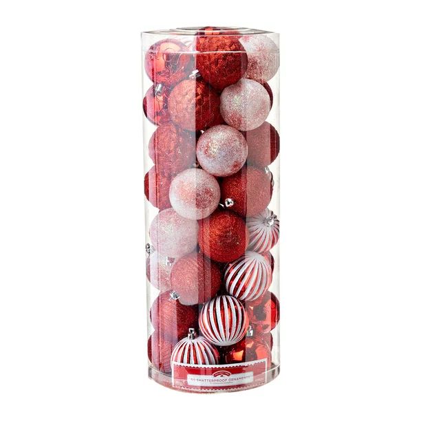 Holiday Time Red & White Shatterproof Christmas Ornaments, 50 Count - Walmart.com | Walmart (US)