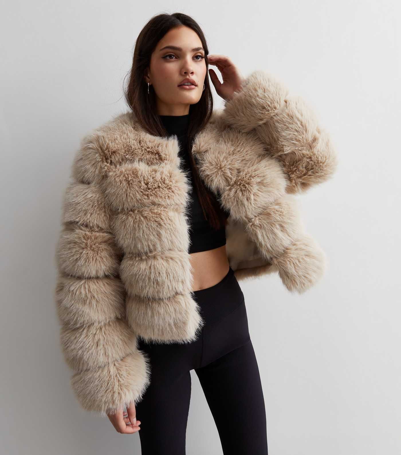 Cameo Rose Stone Faux Fur Crop Jacket | New Look | New Look (UK)