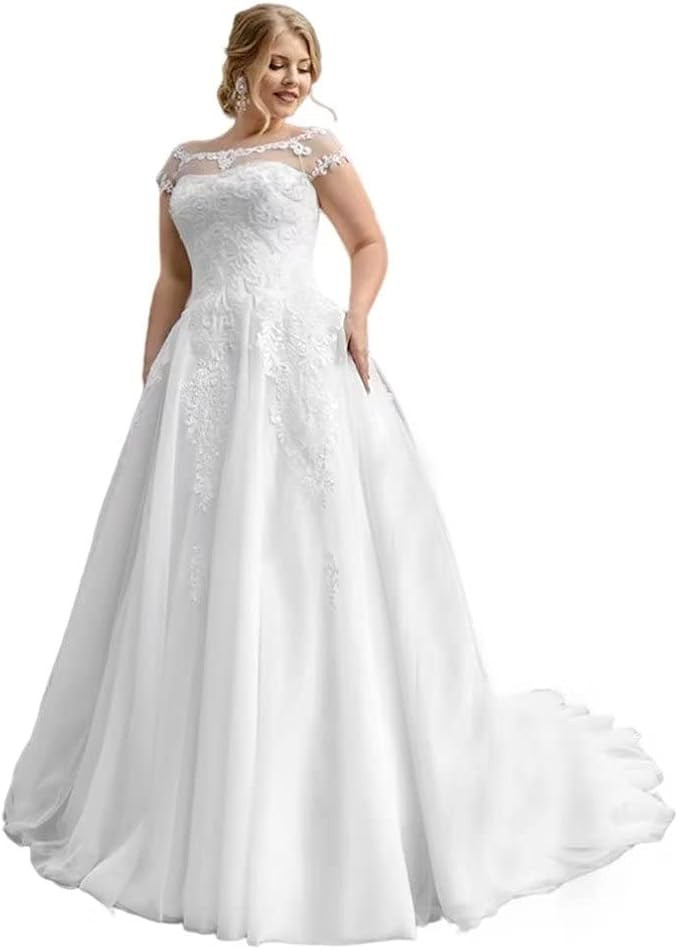 TRHTX Women's Lace Long Sleeve Wedding Dresses for Bride 2022 V Neck Bridal Gowns A-line Appliques W | Amazon (US)