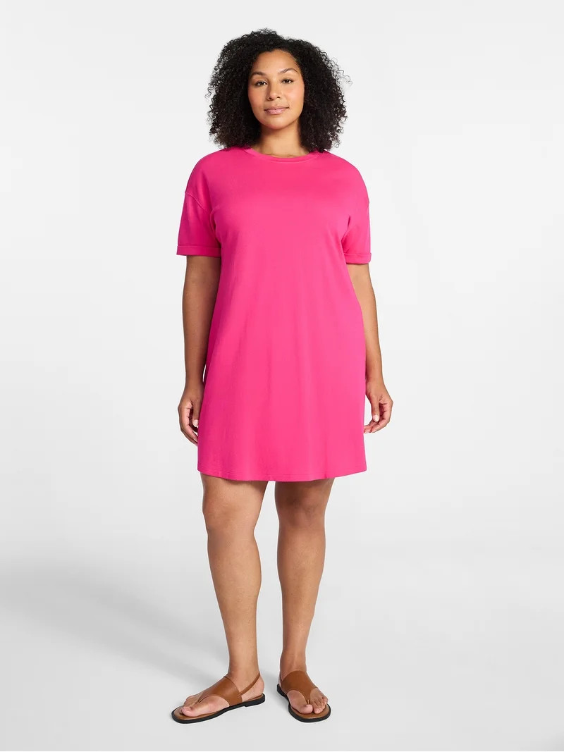 Time and Tru Women's Cotton T-Shirt Dress with Short Sleeves, Sizes XS-XXXL | Walmart (US)